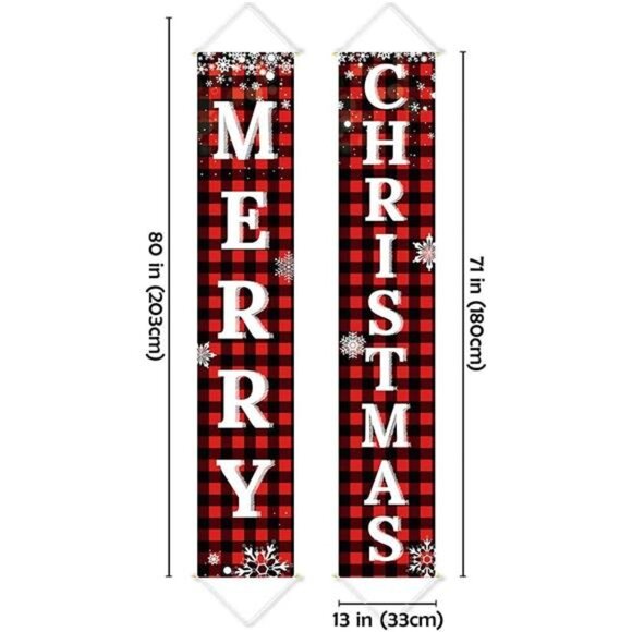 Christmas Decorations Outdoor Yard Sign Set -Red Black Buffalo Plaid Door Banner - Picture 2 of 8